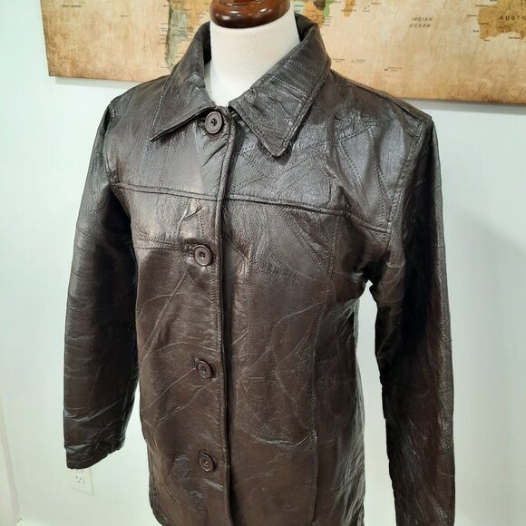 Vtg 90s structured brown leather jacket - Tudor Court brand - Picture 2 of 15